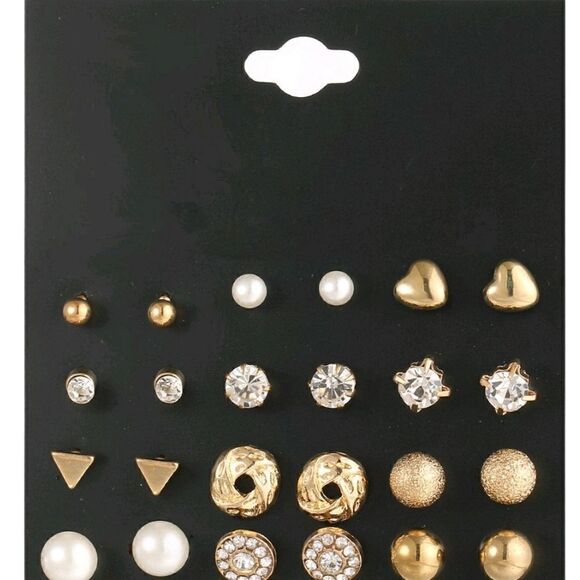 Set of 12 Gold Toned Earrings - Picture 3 of 4